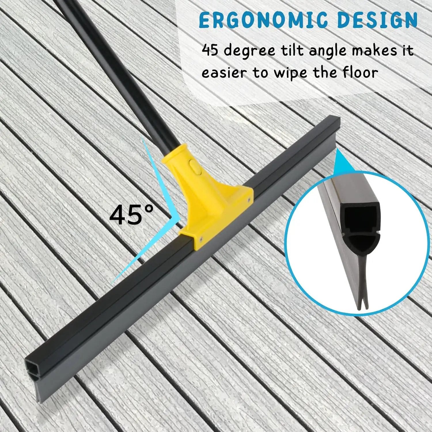 Floor Squeegee for Concrete and Tile Cleaning, 24'' Rubber Wiper Broom, Large Heavy Duty Water Scraper with 60'' Long Handle for Garage, Deck, Bathroom, Shower Glass, Window by GreenHaven Gardens