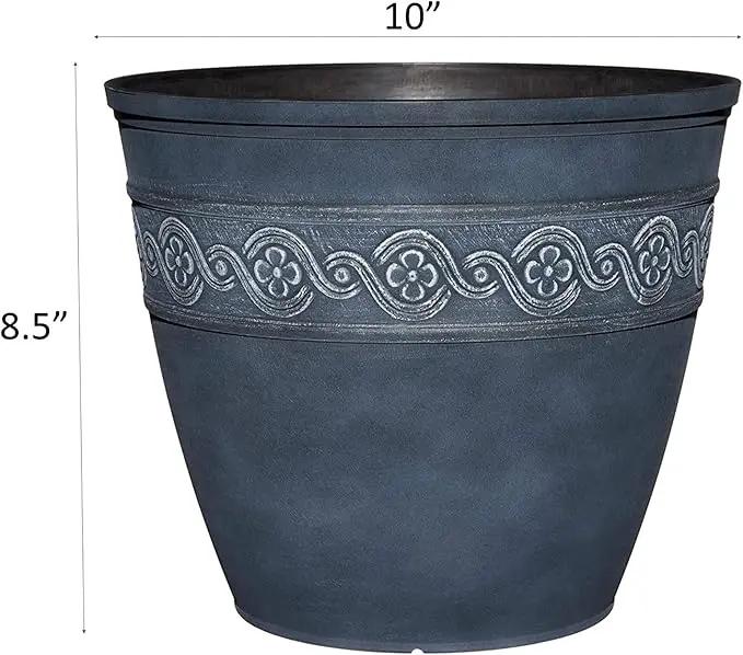 Classic Home and Garden Corinthian Resin Flower Pot Planter, Storm Blue, 10" by GreenHaven Gardens