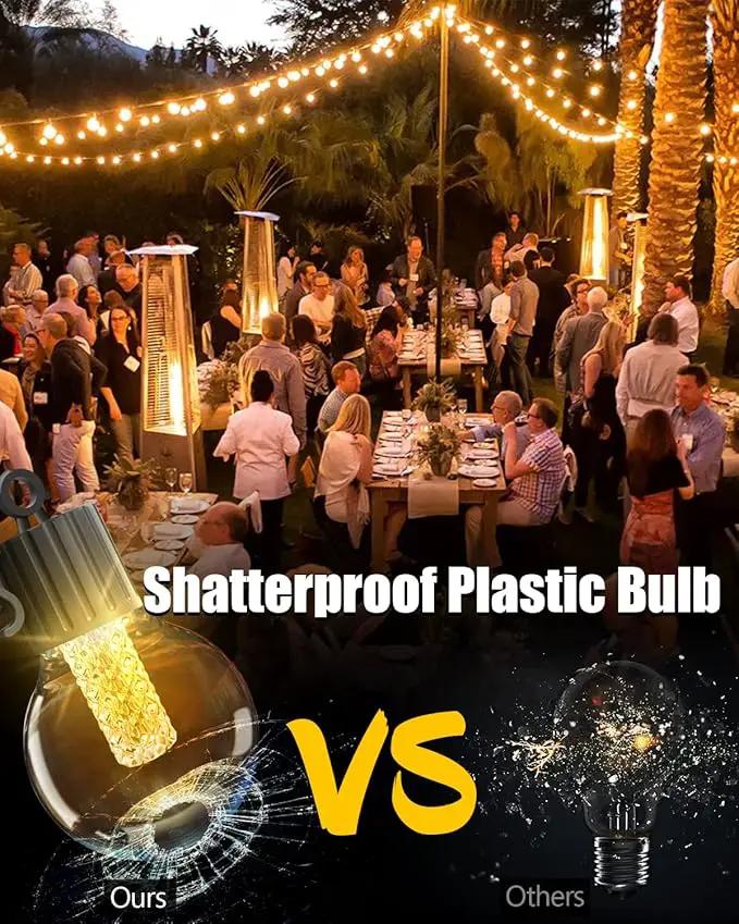 50FT Solar String Lights for Outside – Multicolor & Warm White G40 LED Bulbs, 8 Modes, Shatterproof Waterproof Solar Powered Outdoor String Lights with USB Charging, Patio Lights for Gazebo, Camping by GreenHaven Gardens