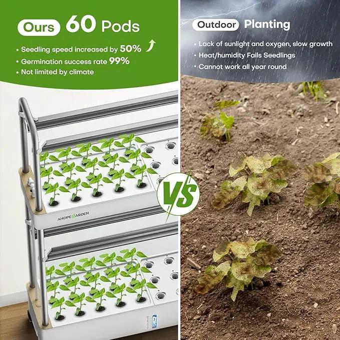 Ahopegarden Indoor Garden Hydroponics Growing System Kit: 60 Pods Vertical Garden with LED Grow Light - Plant Germination Kit Aeroponic Veggie Flower Fruit Growth with Smart Socket & Pump System by GreenHaven Gardens