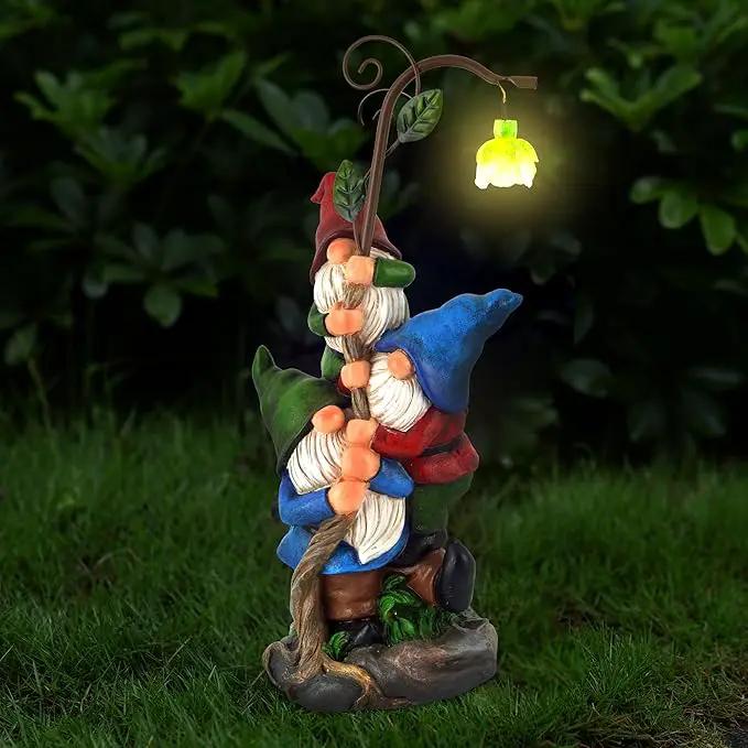 Gnome Figurine Garden Decor, Solar Resin Gnomes Outdoor Statue, Funny Gnome Gift Sculpture Decoration for Home Patio Yard Lawn Porch Ornament by GreenHaven Gardens