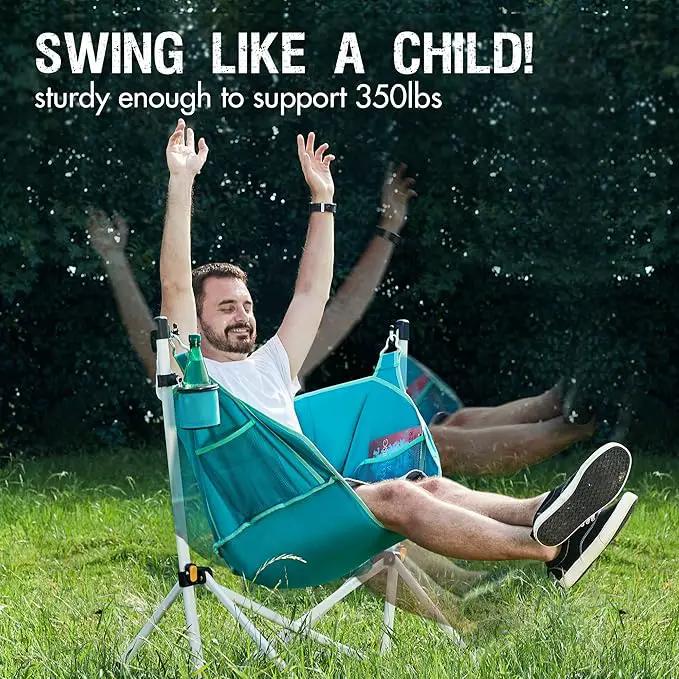 Portal Hammock Camping Chair Folding Rocking Chair Portable Swinging Chair with Cup Holder for Outdoor Lawn Backyard Patio Car Camp Sports Concerts,Support 350 lbs Blue by GreenHaven Gardens