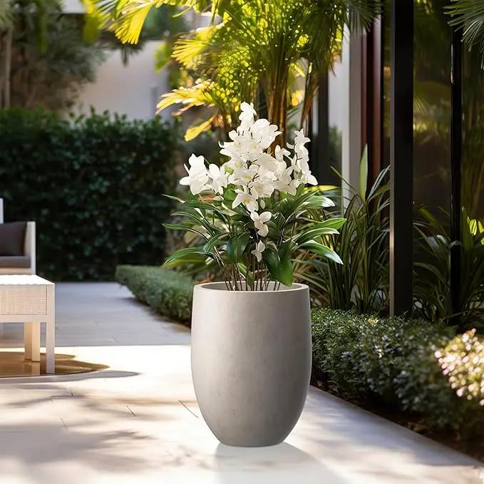 Kante 21.7" H Weathered Concrete Tall Planter, Large Outdoor Indoor Decorative Pot with Drainage Hole and Rubber Plug, Modern Round Style for Home and Garden by GreenHaven Gardens