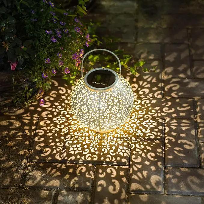 Outdoor Solar Big Lantern Waterproof Hanging Garden Decorative Metal Lights LED Table Lamp,Yard Patio Decor, Christmas Gifts for Mom (White,1Pack) by GreenHaven Gardens