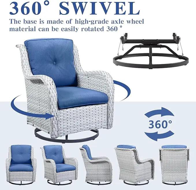 Outdoor Swivel Rocker Furniture 5 Pieces Patio Wicker Furniture Sets, Rattan Patio Swivel Glider Chairs with 2 Ottoman and Glass Side Table by GreenHaven Gardens