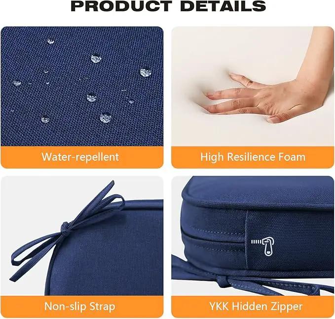 Round Corner Seat Cushions, 17" x 16" x 2", Set of 4, Indoor Outdoor Water Repellent Universal Chair Pads with Ties for Patio Furniture, Garden Deck Dining Chairs, Navy by GreenHaven Gardens