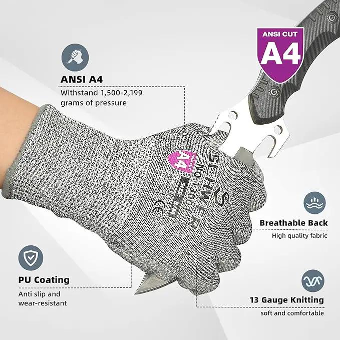 Schwer 12 Pairs ANSI A4 Cut Resistant Work Gloves, Cut Proof Gloves with PU Coating, Used for Metal Fabrication, WoodWorking, Construction, Non Slip, Durable, XS, CR13001 by GreenHaven Gardens