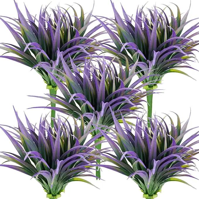 32Pcs Artificial Grass Fake Plants 17.3in Outdoor Plants UV Resistant Faux Greenery Stems Fake Grass for Home Window Garden Office Patio Pathway Front Porch Halloween Décor Green & Purple by GreenHaven Gardens