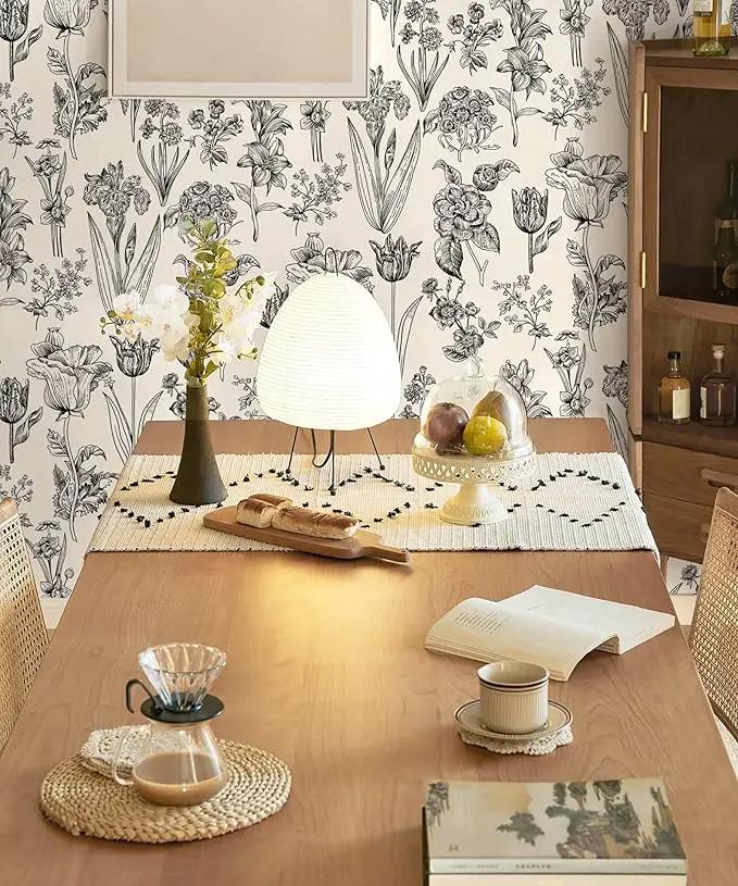 Dimoon 236"x17.3" Floral Peel and Stick Wallpaper Beige Contact Paper Waterproof Wallpaper Delicate Vintage Flower Thicken Plant Self Adhesive Removable Wall Covering Shelf Liner Decal Vinyl Roll by GreenHaven Gardens
