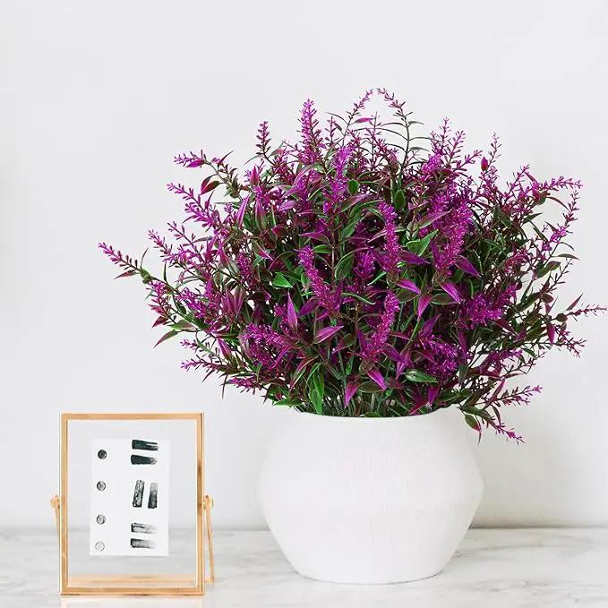 8 Pack Artificial Plants Flowers Grass Shrubs Lavender No Fade Faux Plastic Flowers Outdoor for Farmhouse Garden Porch Patio Indoor Wedding Decoration Greenery Fake Plants uv Resistant by GreenHaven Gardens
