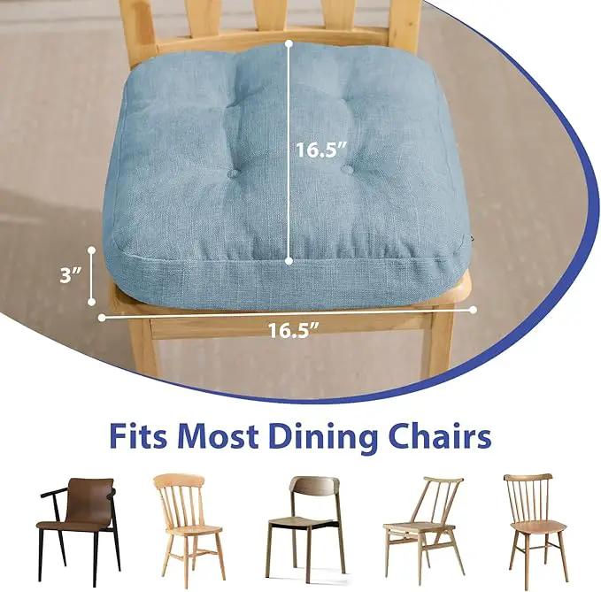 Chair Cushions for Dining Chairs, Dining Chair Cushions, Tufted Indoor Chair Pads with Ties & Non Slip Backing, Seat Cushions for Kitchen Chairs 16.5” x 16.5” x 3.5”, Set of 6, Light Blue by GreenHaven Gardens
