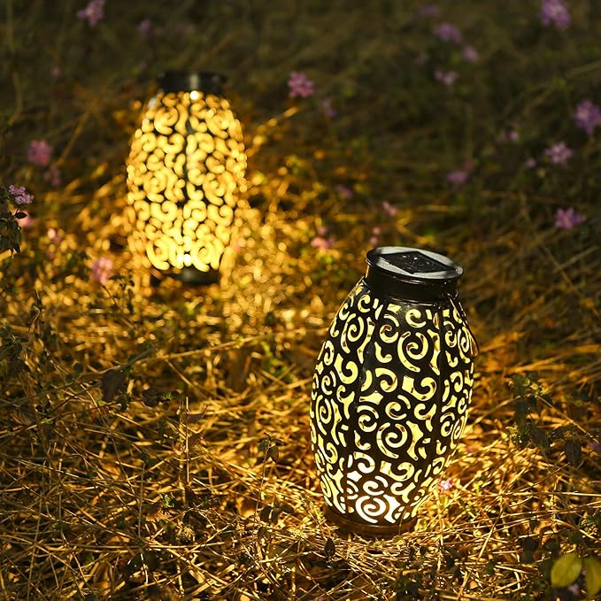2 Pack Solar Lanterns, Hanging Solar Lantern Outdoor Lantern Solar Powered Lantern with Handle Metal Waterproof Decorative Solar Garden Lights for Patio Yard Pathway Walkway by GreenHaven Gardens