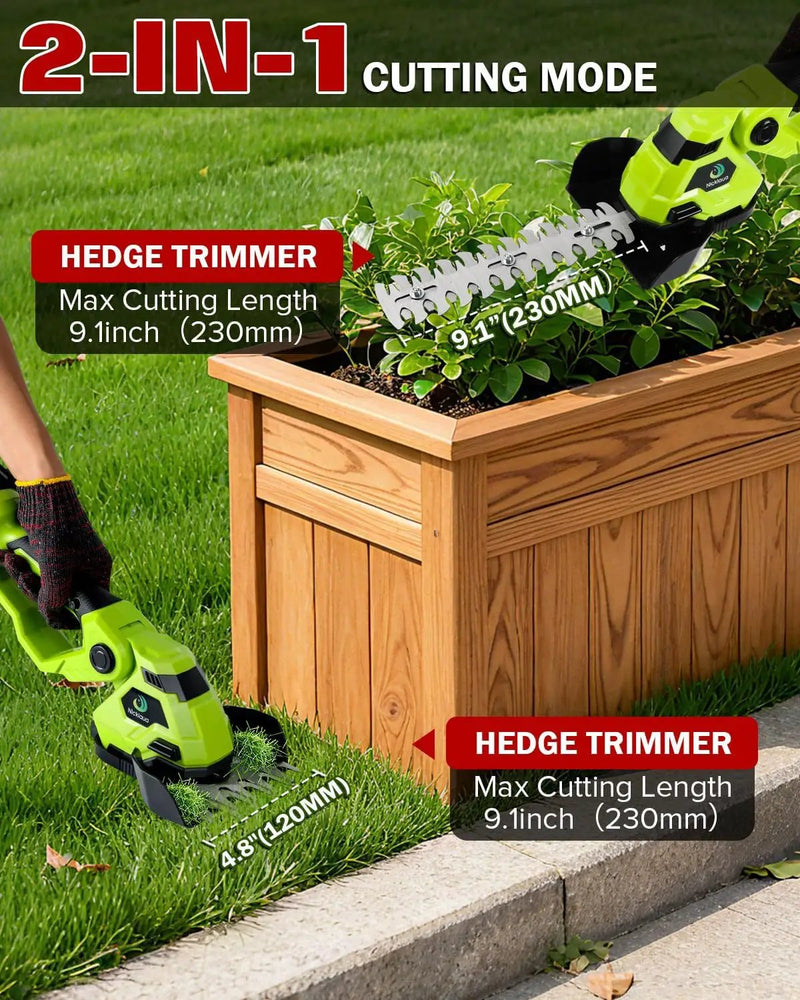 Cordless Hedge Trimmer，2-in-1 Hedge Trimmer，Cordless Grass Shear & Shrubbery Trimmer with Dual-Action Blade Cutting Capacity,Hedge Shear with 2 PCS Rechargeable Battery and Charger for Garden,Lawn by GreenHaven Gardens