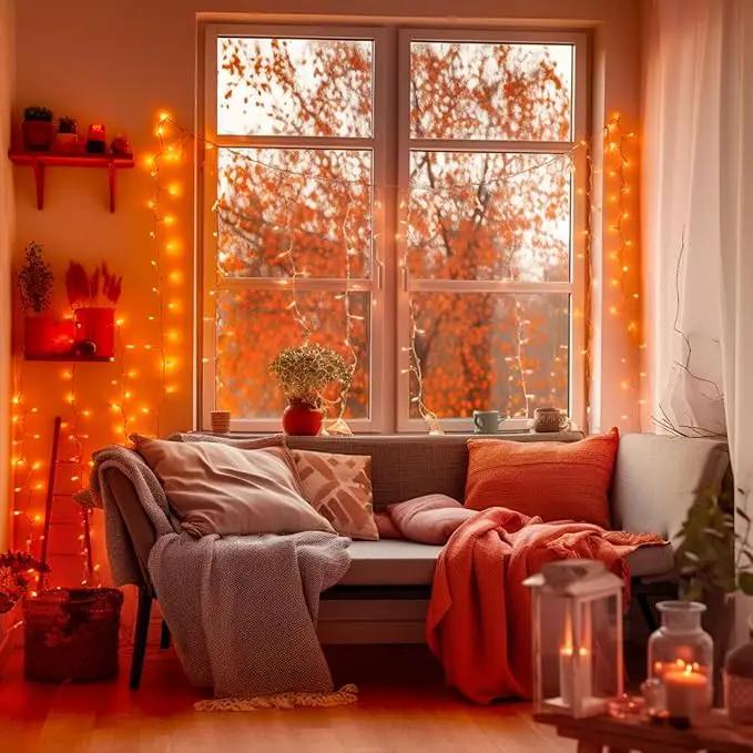 JMEXSUSS 66ft 200 LED Thanksgiving Lights Outdoor, Orange String Lights Indoor Clear Wire, 8 Modes Orange Christmas Lights Plug in for Fall Autumn Harvest Tree Garden Patio Thanksgiving Decorations by GreenHaven Gardens