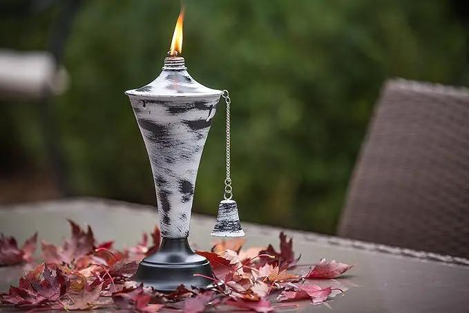 Set of 4, Oahu Premium Metal Outdoor Torches for Patio, Lawn and Garden - Tiki Style Metal Torch/w Snuffer, Fiberglass Wick & Large 16oz Oil Lamp - 53" Tall (Whitewash) by GreenHaven Gardens