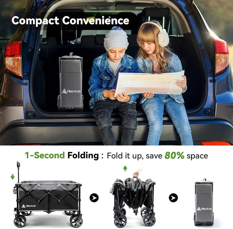 Hikenture Collapsible Wagon Cart, 330lbs Capacity Beach Wagons with Big Wheels for Sand, Heavy Duty Foldable Cart with Brakes, Portable Utility Folding Garden Cart for Outdoor by GreenHaven Gardens