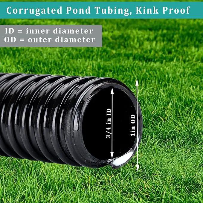 Pond Hose ID 3/4” × 50ft Black Corrugated Flexible Reinforced PVC Hose Vinyl Tubing for Pond Pump Fountain Garden Waterfall, Non-toxic & Kinkproof, with 2 clamps by GreenHaven Gardens
