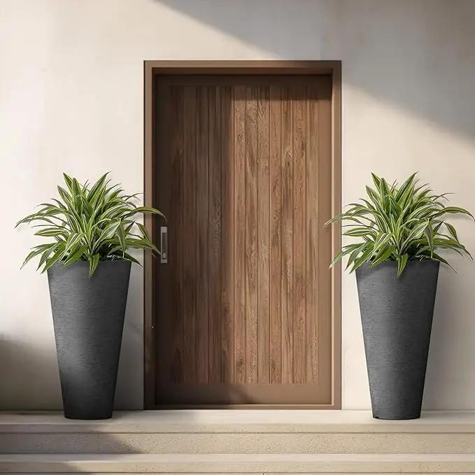 Kante Tall Round Planter Set of 2, 29" H Large Decorative Planter Pots for Outdoor Indoor Garden Patio Front Porch (Black) by GreenHaven Gardens