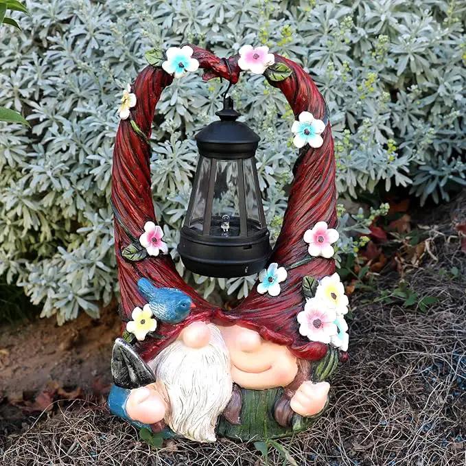 Outdoor Couple Gnome Decorations with Solar Light Lantern Double Cute Gnomes Resin Statues Outdoor Decor Gifts for Valentine's Day Anniversary(Couple Gnome) by GreenHaven Gardens