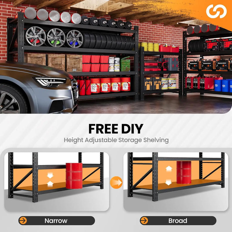75” W Heavy Duty Metal Shelf, 8000LBS Metal Garage Shelving Units, 4 Tier Storage rack shelves, Steel Industrial Shelving , Adjustable Standing Shelf for Basement/Warehouse 75"W x 24"D x 70"H, Black by GreenHaven Gardens