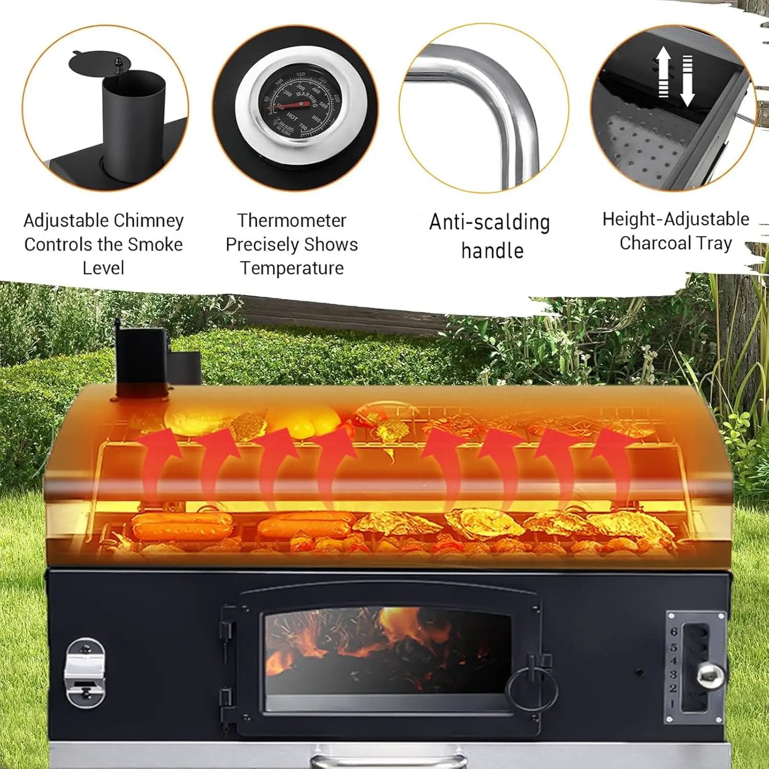 Built In Charcoal Grill, BBQ Grill with Oversize Cooking Area, Outdoor Cooking Grill with Charcoal Trays for Outdoor Backyard Camping Picnics, Patio and Parties by GreenHaven Gardens