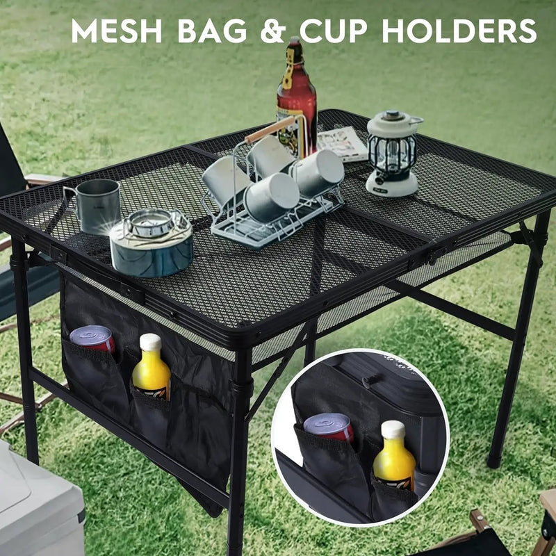 3x2 FT Folding Grill Table, Portable Camping Table for Outside, Adjustable Height Folding Table with Desktop & Mesh Bag, Lightweight Outdoor Table for Camping, Picnic, BBQ by GreenHaven Gardens