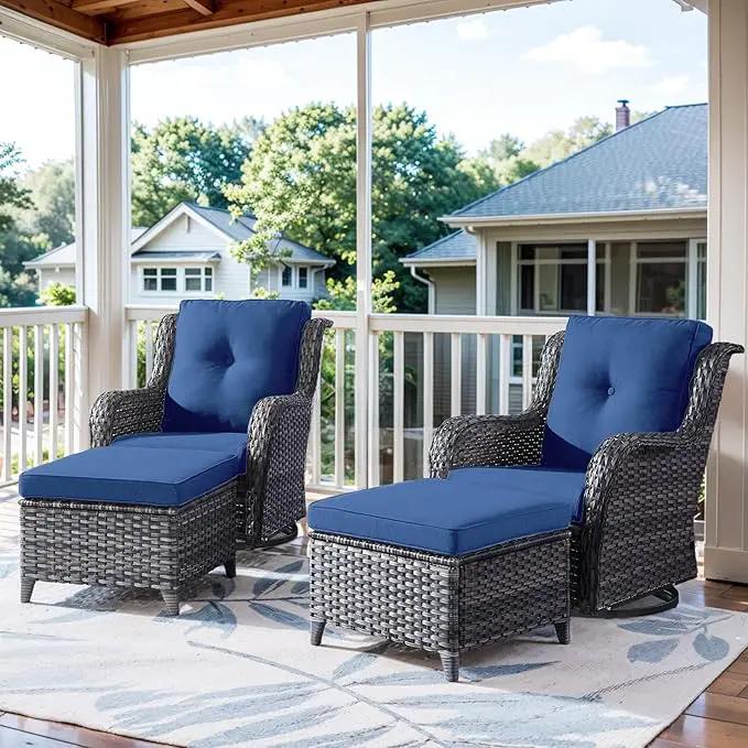 4 Pieces Patio Furniture Sets, Wicker Patio Swivel Glider Chair with Ottomans, Outdoor Furniture Set for Outside Porch, Deck, Balcony, Garden by GreenHaven Gardens