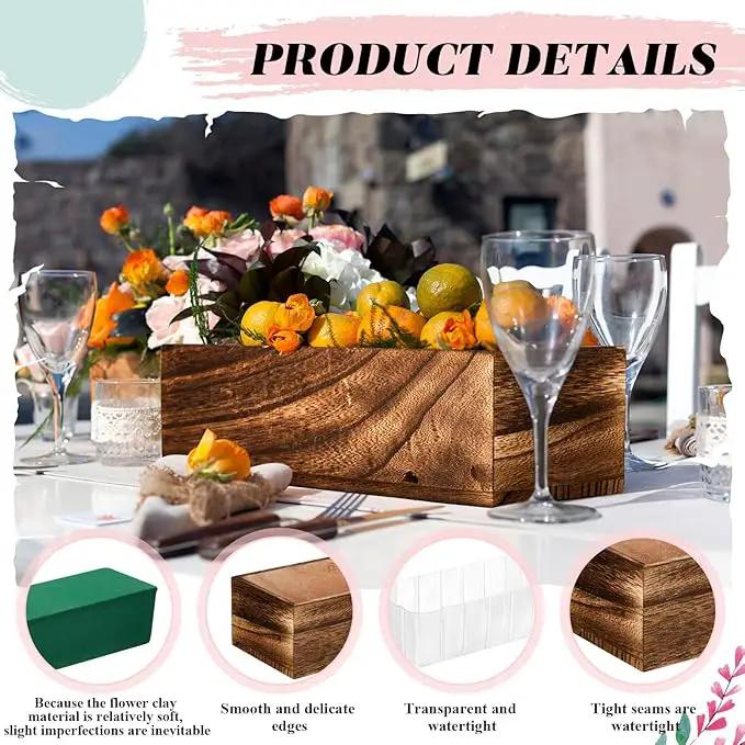 Dandat 4 Set Wood Boxes for Centerpieces Rectangle Wooden Planter Box Rustic Wood Planter with Removable Plastic Liner Floral Foam Blocks for Centerpieces Home Wedding Garden Decor (12x4 Inch) by GreenHaven Gardens