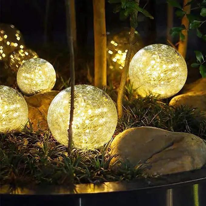 Solar Garden Lights Outdoor Waterproof, 4 Pack Cracked Glass Ball Light, Ground Landscape Garden Decor, Solar Globe Decorative for Pathway/Patio/Lawn/Yard (Warm White, 4.7") by GreenHaven Gardens