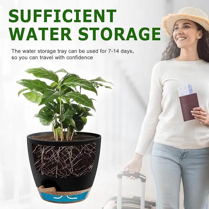 Plant Pots 12/10/9 Inch Self Watering Pots, Set of 3 Plastic Planters with Drainage Holes and Saucers,Plastic Flower Pots,Nursery Planting Pot for Indoor Out Door Plants(Black) by GreenHaven Gardens
