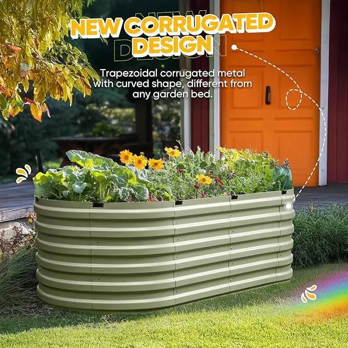KING BIRD Raised Garden Bed Kit 2025 Upgraded Quick-Setup Galvanized Planter Garden Box Outdoor for Gardening, Vegetables, Flowers, 74x36x23 in, Olive Green by GreenHaven Gardens