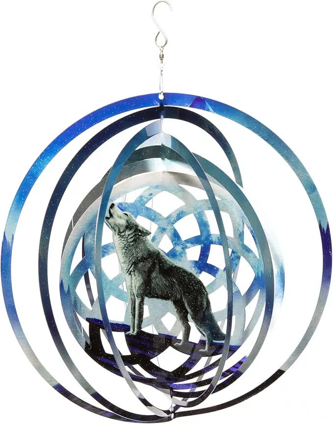 VP Home Wolf Dreamcatcher Kinetic Wind Spinner for Yard and Garden Wind Spinner Outdoor Metal Large Hanging Wolf Decor 3D Garden Art Wind Sculpture Spinners by GreenHaven Gardens