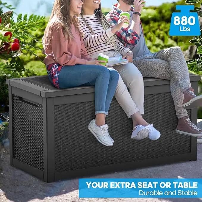Extra-Large 320 Gallon Outdoor Storage Bin - Waterproof Resin Deck Box for Pool, Patio & Garden, Lockable Outdoor Deck Box for Cushions & Tools, UV-Resistant, Jet Black by GreenHaven Gardens