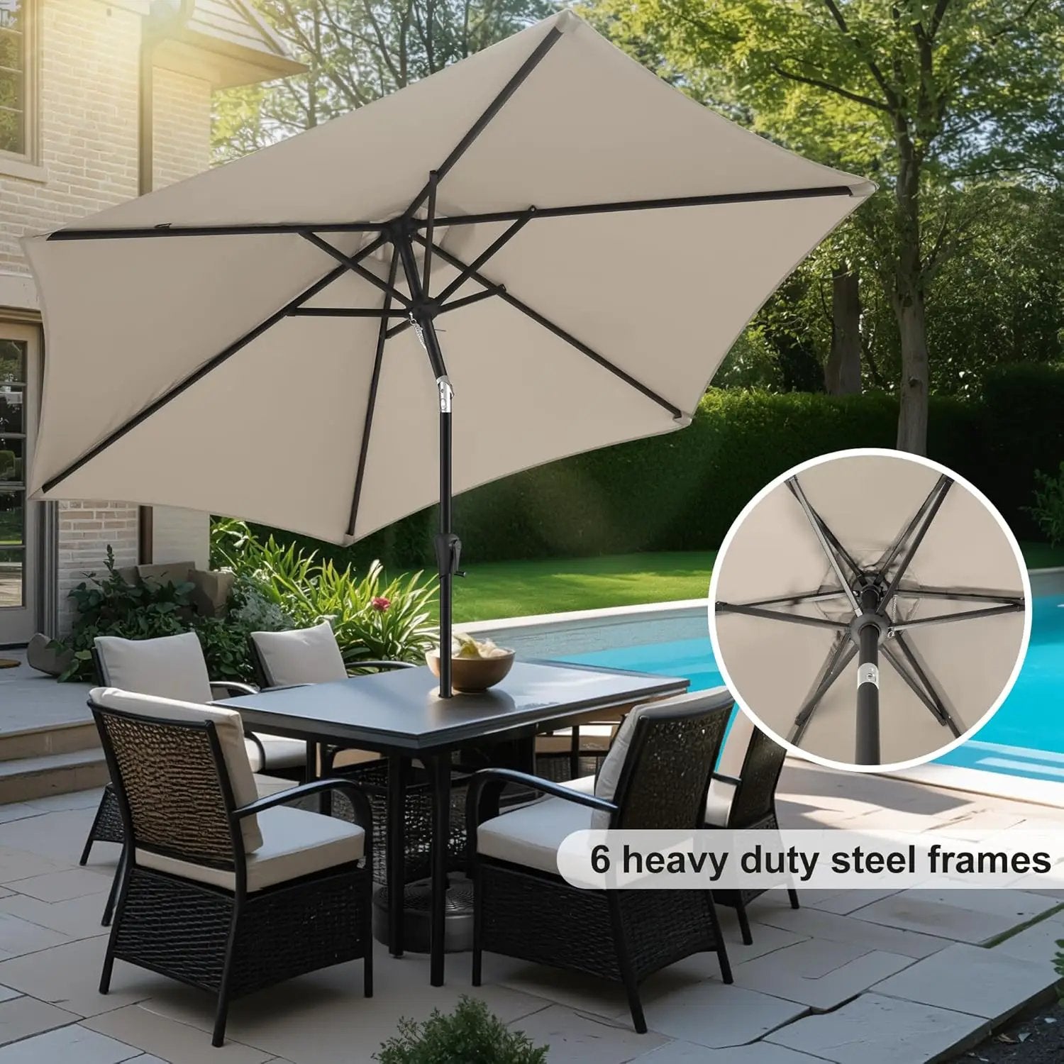 FLAME&SHADE 10ft Patio Umbrella - Outdoor Umbrella with 6 Sturdy Ribs, Push Button Tilt and Crank, UV Protection Table Market Umbrella for Pool, Porch，Garden, Deck, Backyard (Taupe) by GreenHaven Gardens