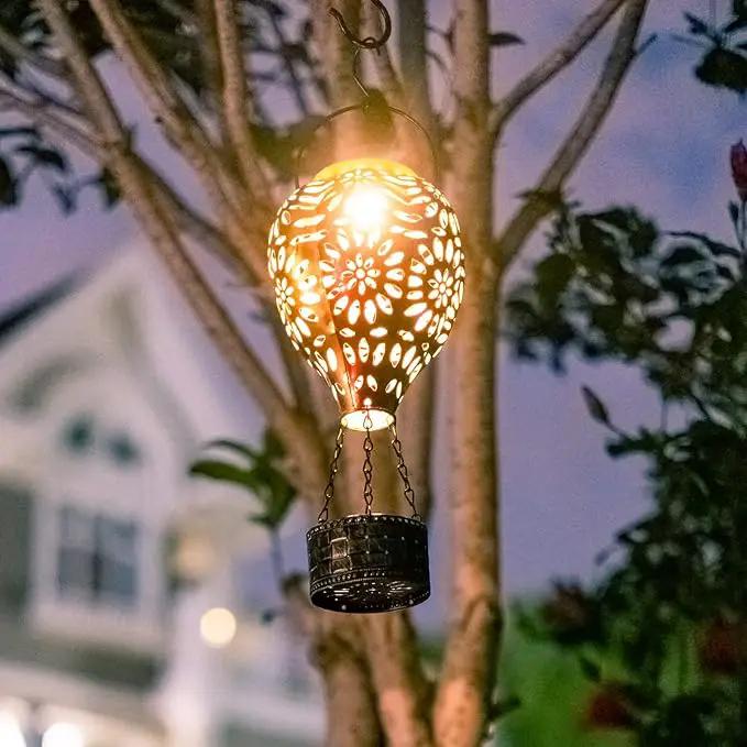 Solar Hot Air Balloon Lantern, Hanging Outdoor Waterproof Yellow LED Lantern by GreenHaven Gardens