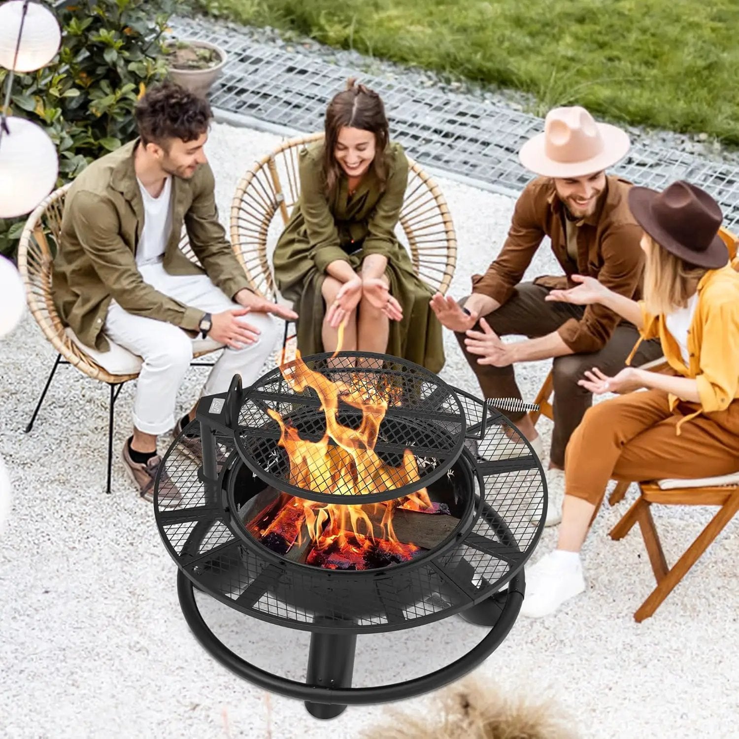 BALI OUTDOORS Fire Pit with Poker, Outdoor Fire Pit Extra Large, Wood Burning Firepits for Outside with Grill, 47 inch by GreenHaven Gardens