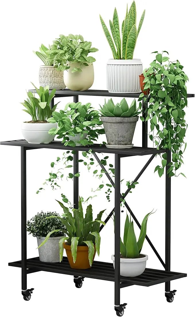 Zhongma 3 Tier Sturdy Plant Stand with Wheels, Heavy Duty Plant Holder for Home Indoor and Outdoor, L35.43 xW17.32 x H41.73 inch by GreenHaven Gardens