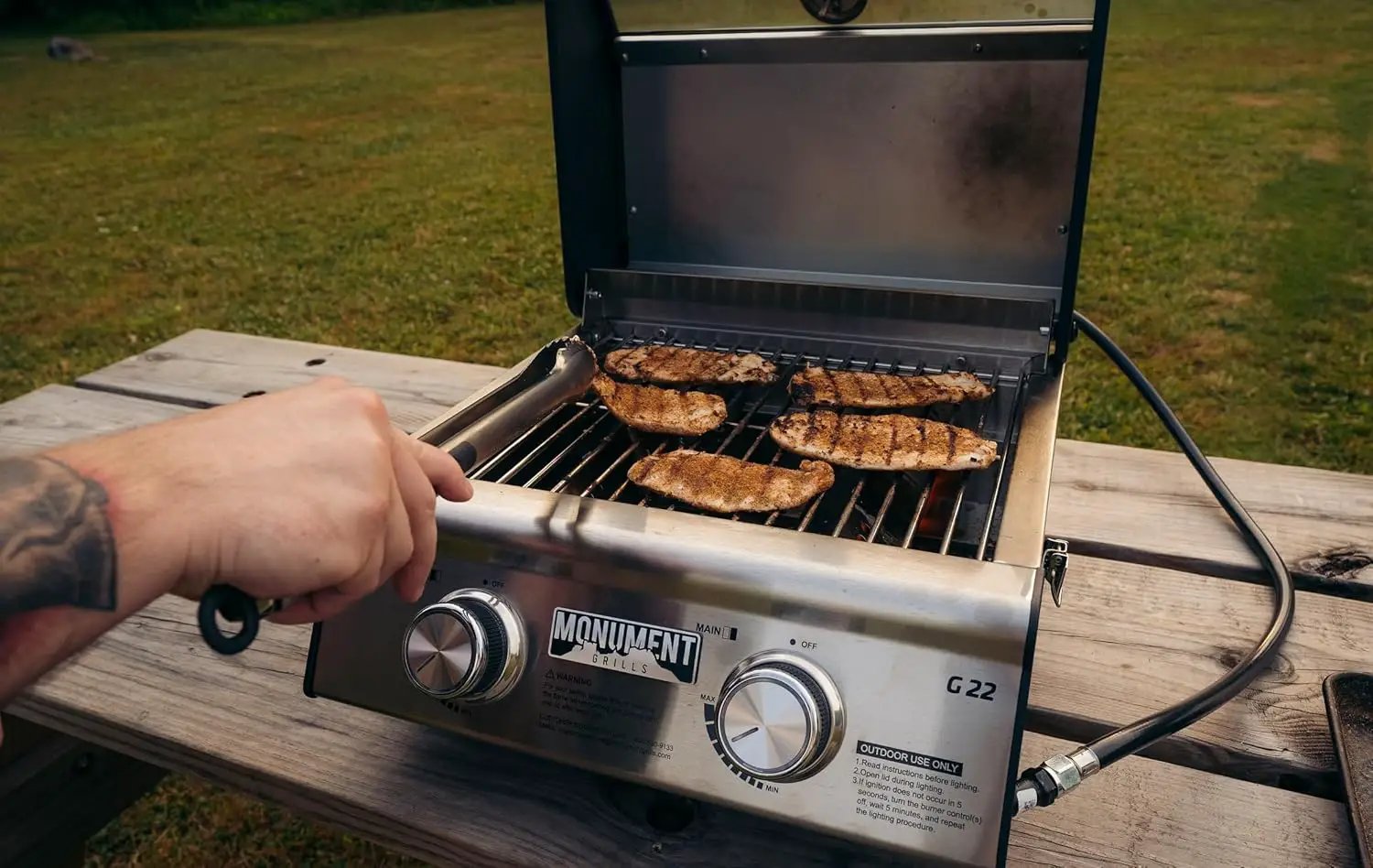 Monument Grills Clearview® 2-Burner Tabletop Propane Gas Grill for Outdoor Portable Camping Cooking with BBQ Cover(2 items) by GreenHaven Gardens