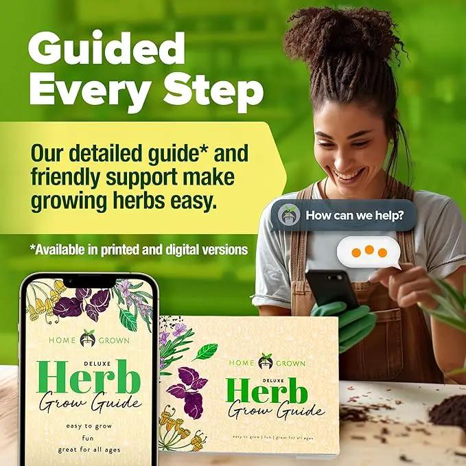 HOME GROWN Indoor Herb Garden Kit w/Glazed Ceramic Pot - Easy-to-Grow Kitchen Window Gardening Starter Set - Unique Housewarming Gift for Women, Mom, Gardeners, Friend, Her, Mother by GreenHaven Gardens