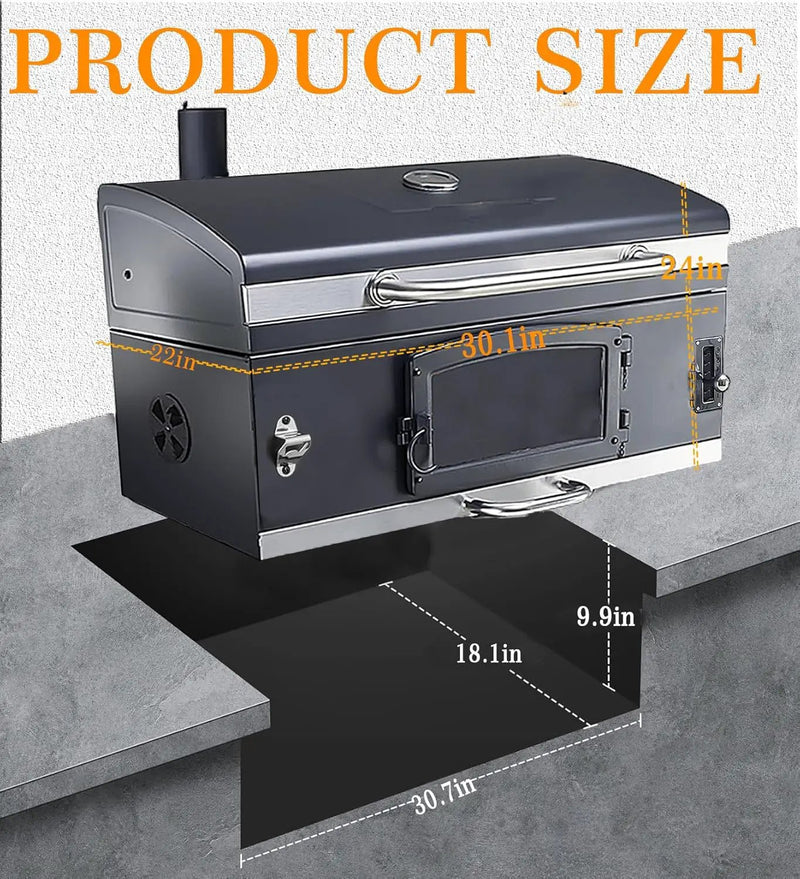 Built In Grill, 29-Inch Oversize Cooking Area Charcoal Grill, Electric rotating grill fork and Height-adjustable Charcoal Trays Outdoor Kitchen,Perfect for Outdoor Patio (Charcoal barbecue grill kit) by GreenHaven Gardens