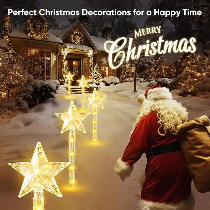 Christmas Decorations Solar Lights Outdoor: 8 Pack 64 LED Solar Christmas Lights Outdoor Waterproof, 8 Warm White Lighting Modes Christmas Pathway Lights Xmas Decor for Outside Yard Garden Backyard by GreenHaven Gardens