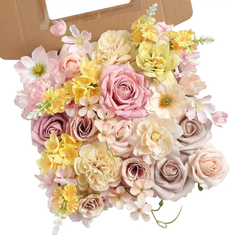 Artificial Flowers Combo for DIY Centerpieces Arrangements Wedding Bouquets Centerpieces Arrangements Party Baby Shower Home Decorations (Yellow Pink) by GreenHaven Gardens