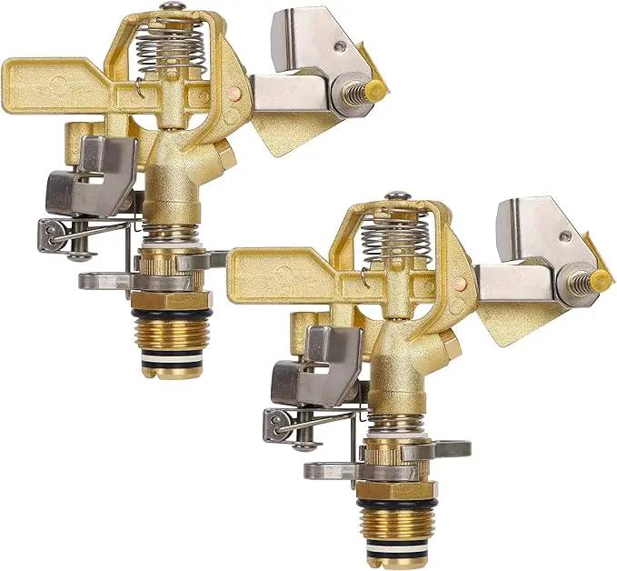 Biswing 1/2 Inch Brass Impact Sprinkler 2 Pack, Heavy Duty Lawn Sprinkler Head with Nozzles, Adjustable 20-360 Degree Large Coverage Pattern, Watering Sprinkler for Grass Patio Garden Irrigation by GreenHaven Gardens