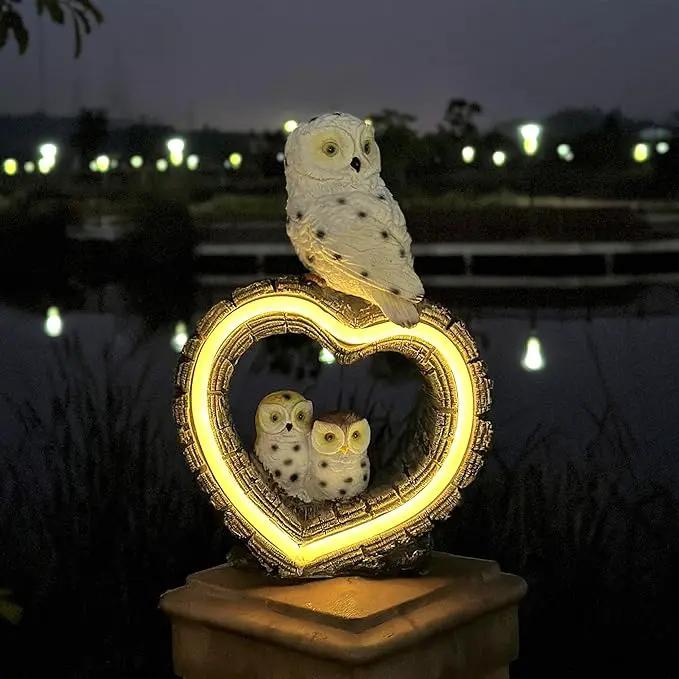 Solar Garden Lights, Solar Sculpture LED Lights, Outdoor Waterproof Handmade Resin Statue, Love Statue Decoration for Path, Yard, Lawn, Gift for Mom Christmas (White Love Owl) by GreenHaven Gardens