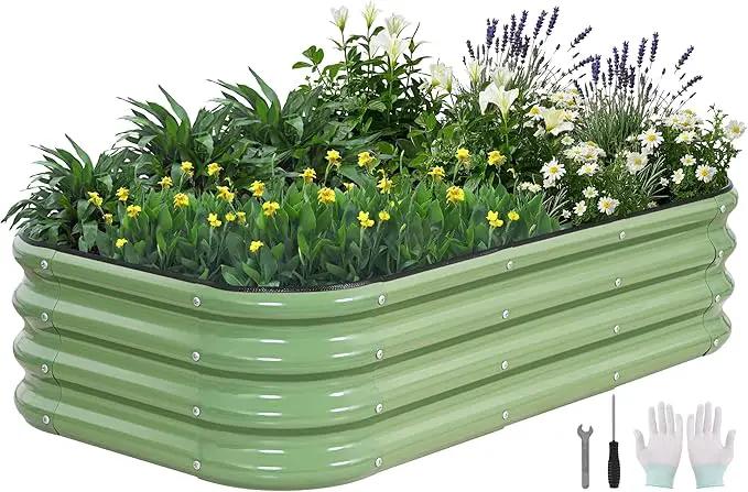 3-in-1 Modular Raised Garden Bed Kit - Adjustable Sizes (4x2x1ft, 3x3x1ft, 5x1x1ft) - Heavy-Duty Galvanized Steel Planter Box with Bracing Rods & Gloves for Vegetables, Fruits, Flowers by GreenHaven Gardens