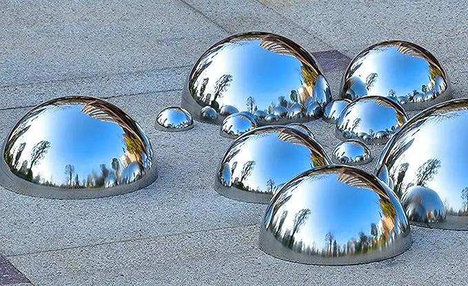 Nerien Gazing Ball, Stainless Steel Garden Mirror Globe, Polished Ornament Sphere, Hollow Floating Reflective Hemisphere, for Home Outdoor Pond Housewarming Swimming Pool Decoration, Sliver, 6Pcs Mix by GreenHaven Gardens