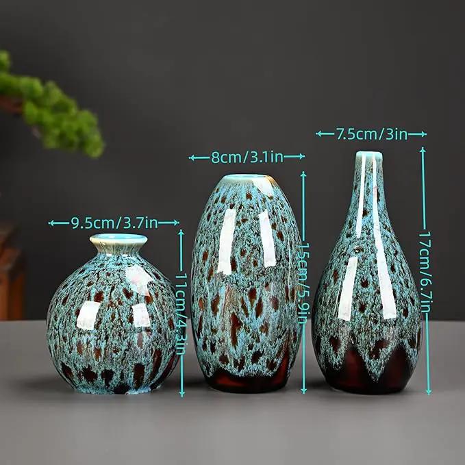 Ceramic Bud Vase Set, Fambe Blue Glazed Finish, Decorative Flower Vases (Blue-Set of 3) by GreenHaven Gardens