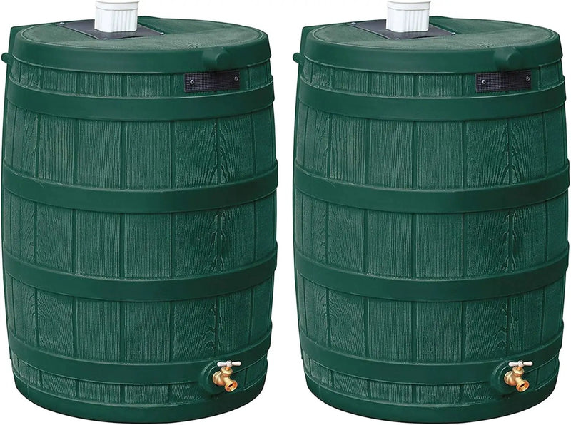 Good Ideas Rain Wizard Water Storage Premium Quality Collection Barrel with Brass Spigot, Safety Screen, and 50 Gallon Capacity, Green (2 Pack) by GreenHaven Gardens