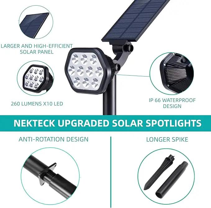 Nekteck Solar Lights Outdoor,10 LED Landscape Spotlights Powered Wall Lights 2-in-1 Wireless Adjustable Security Decoration Lighting for Yard Garden Walkway Porch Pool Driveway (10 Pack, Warm White) by GreenHaven Gardens