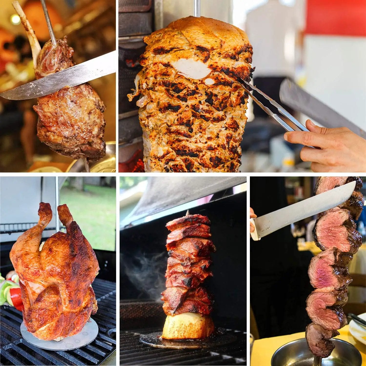 ZAUGONTW Vertical Skewer Grill - Stainless Removable Vertical Brazilian Barbecue Grilling Rack Meat Spit - Perfect for Steak, Whole Chickens, Whole Fish, Large Meat, 1Pack by GreenHaven Gardens